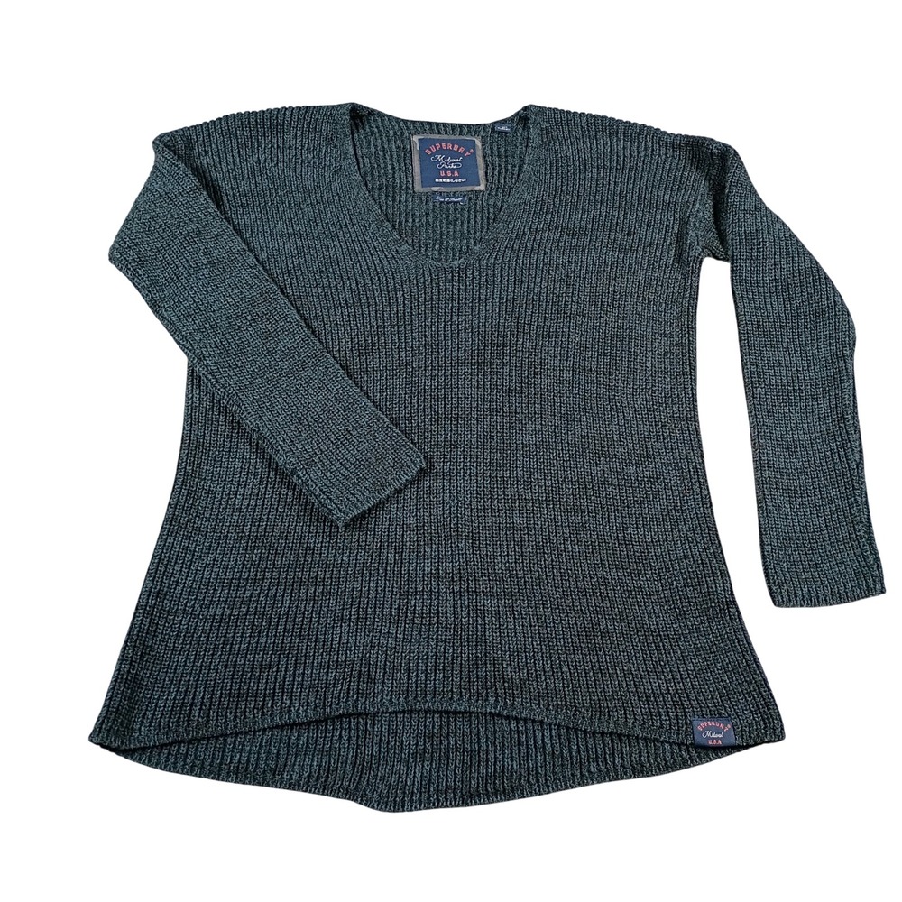 Superdry Sweater Women XS Teal Midwest Parks V-Neck High-Low Ribbed